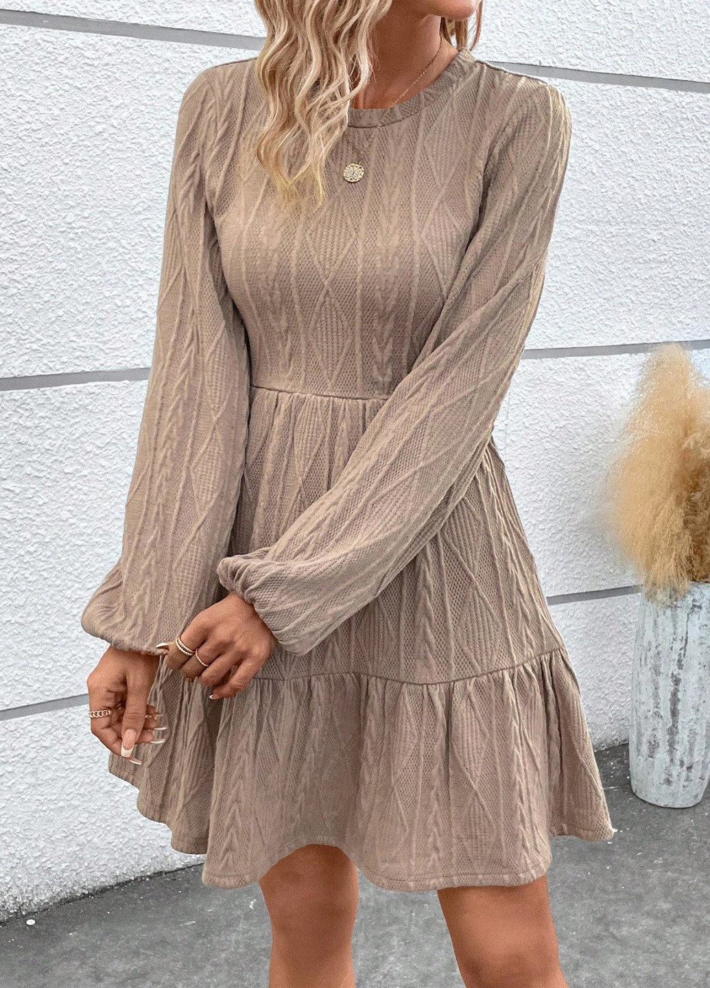 Светло-коричневое кэжуал платье а-силуэт SHEIN однотонное