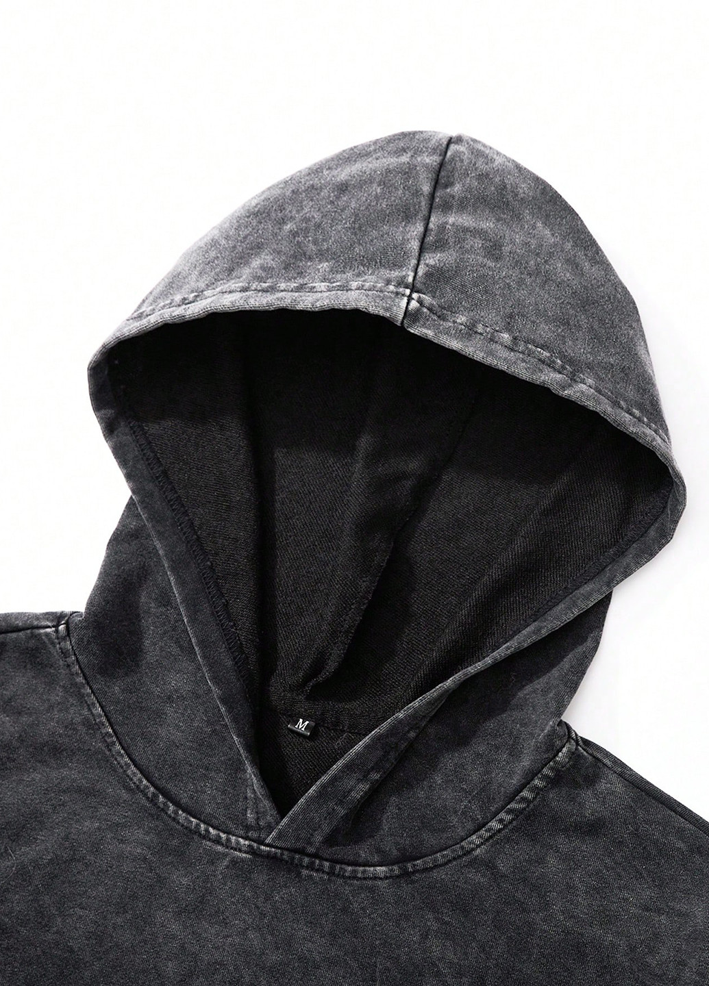 Черный худи SHEIN однотонный без декора (331536116)