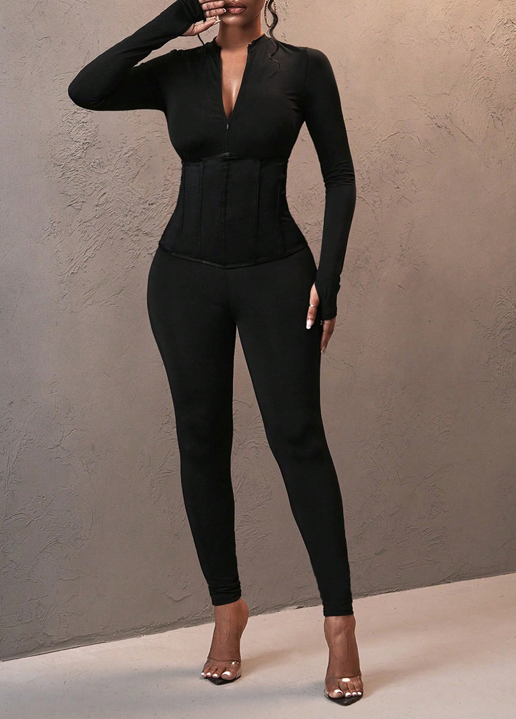 Комбінезон SHEIN комбінезон-брюки однотонний чорний кежуал поліестер