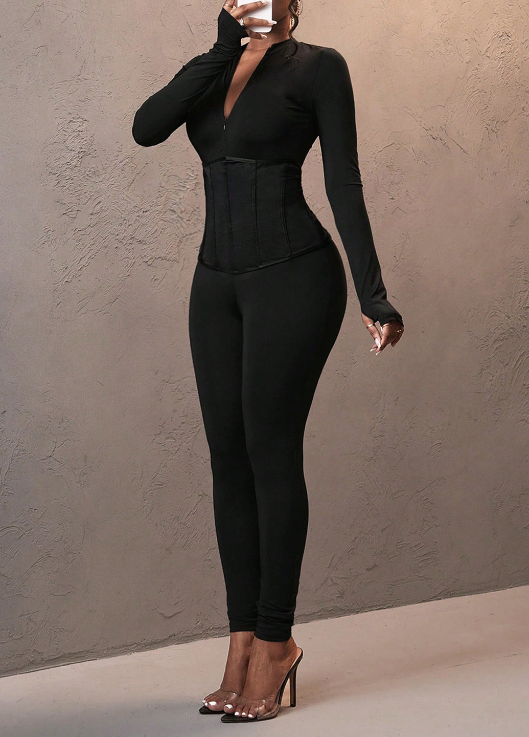 Комбінезон SHEIN комбінезон-брюки однотонний чорний кежуал поліестер