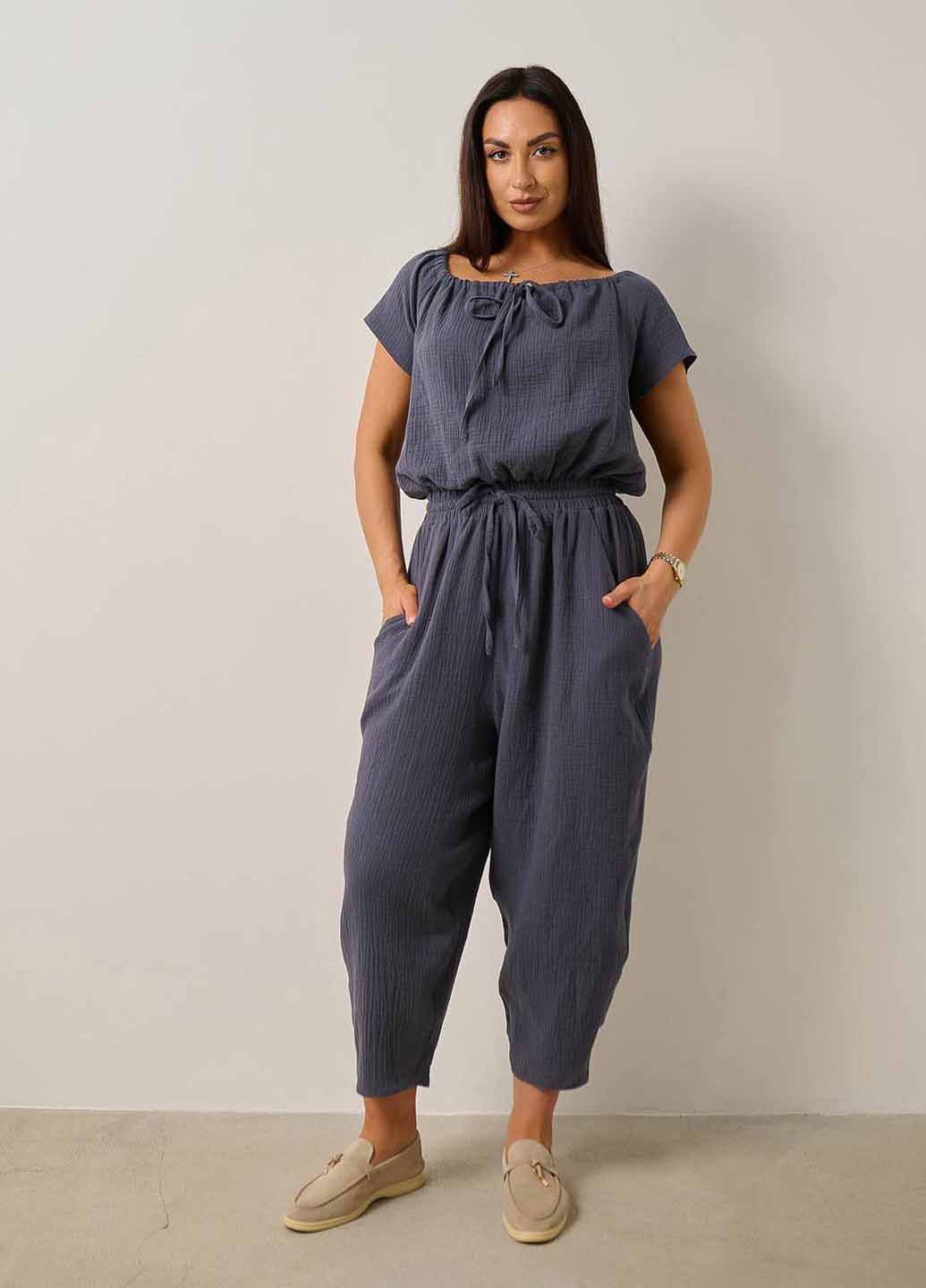 Комбінезон LibeAmore комбінезон-брюки однотонний лавандовий кежуал бавовна, віскоза