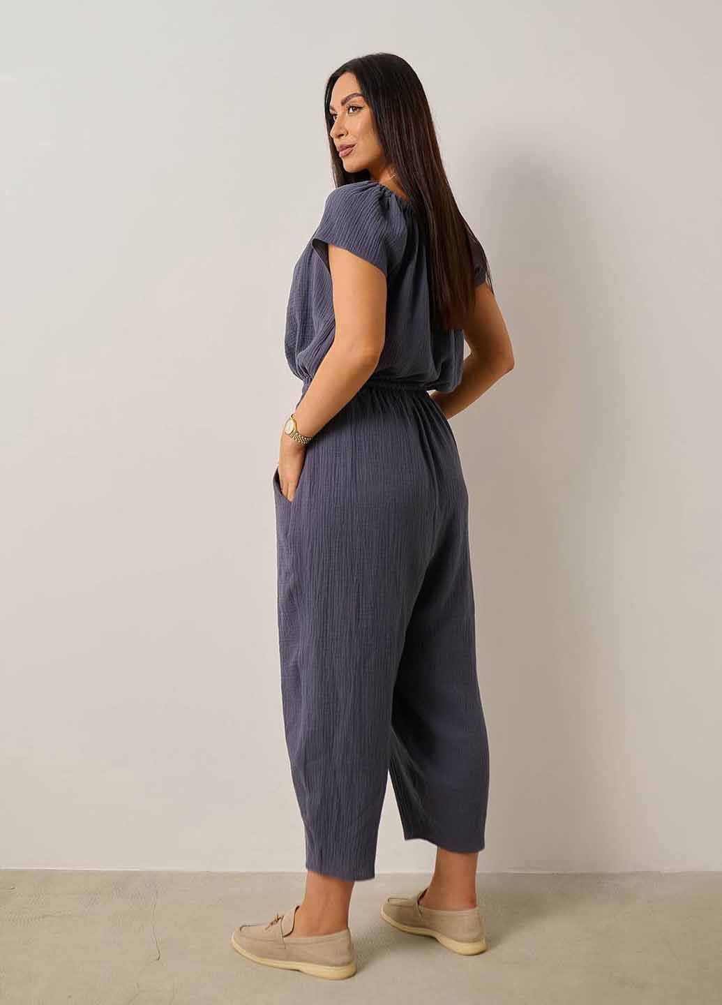 Комбінезон LibeAmore комбінезон-брюки однотонний лавандовий кежуал бавовна, віскоза