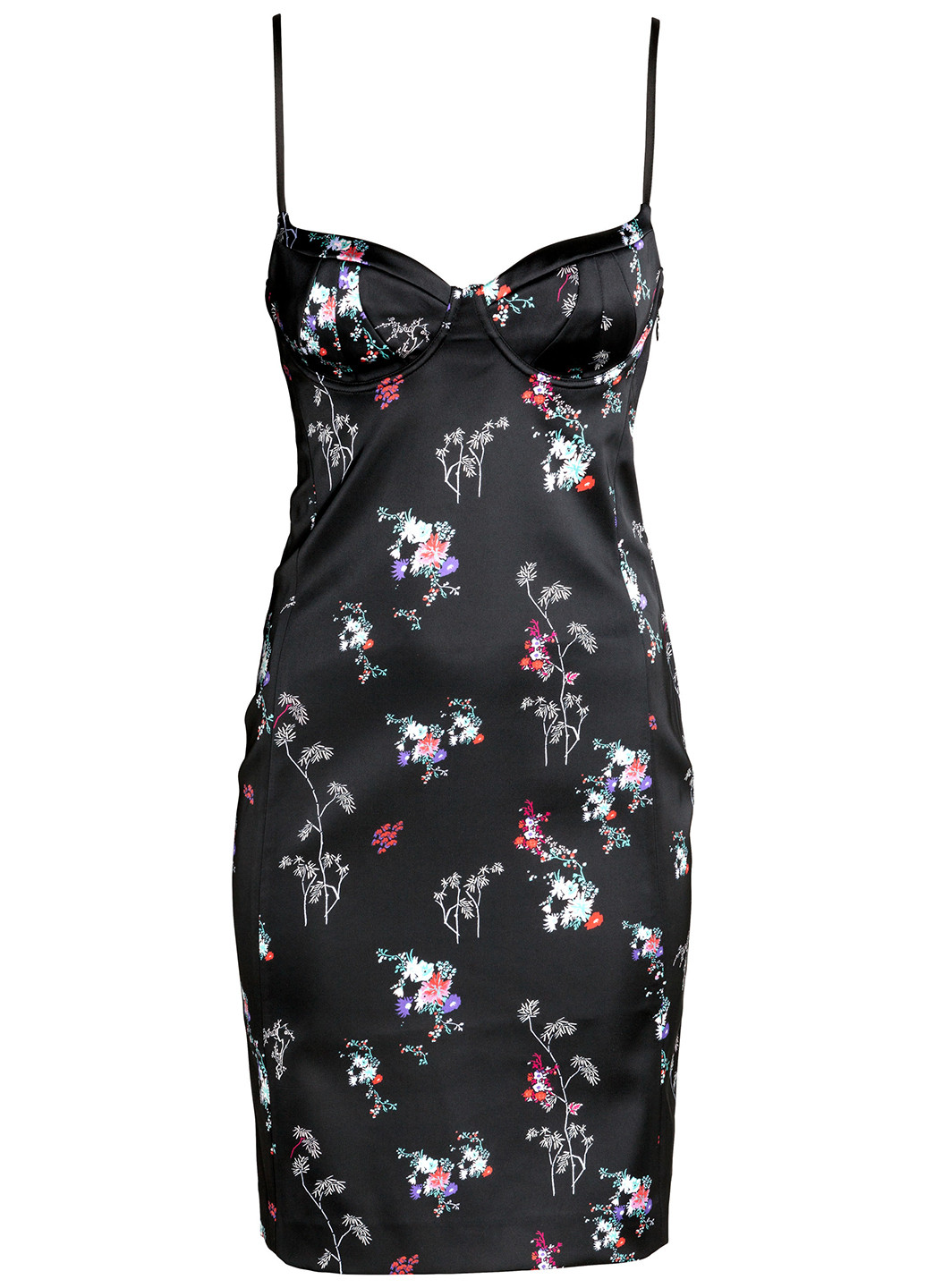 Черное коктейльное платье футляр H&M с цветочным принтом