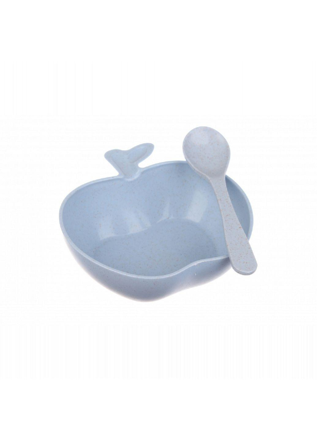 Еко тарілка з ложкою “Яблуко”, блакитна (68-369) No Brand темно-блакитний