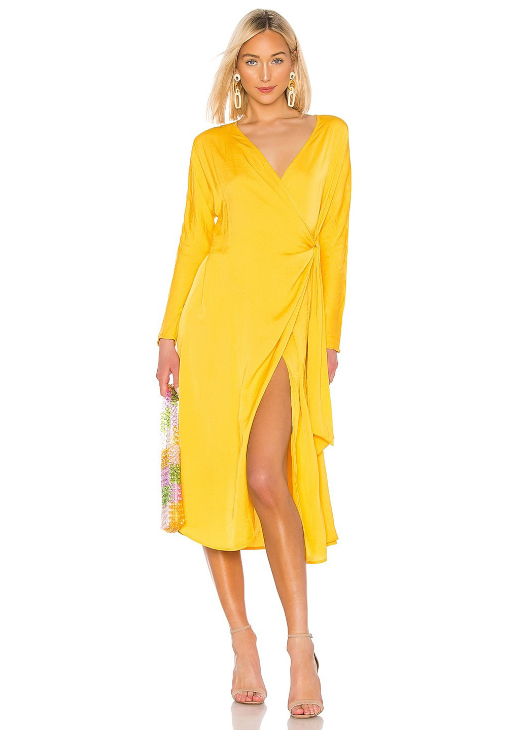 Желтое кэжуал платье на запах AERYNE однотонное