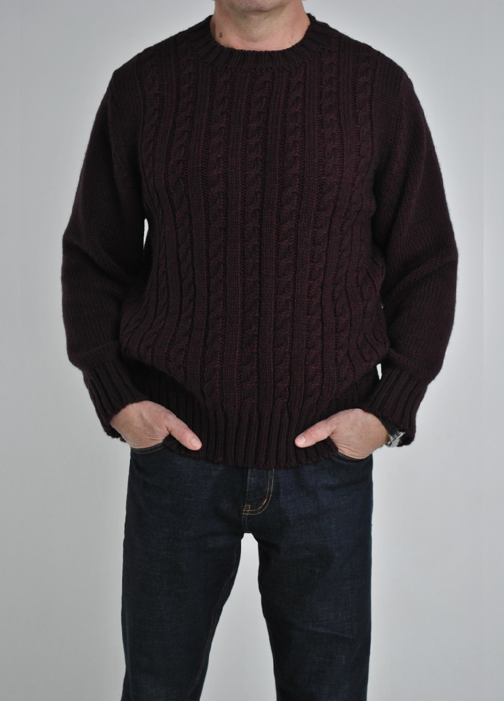 Бордовый зимний свитер с косами Berta Lucci