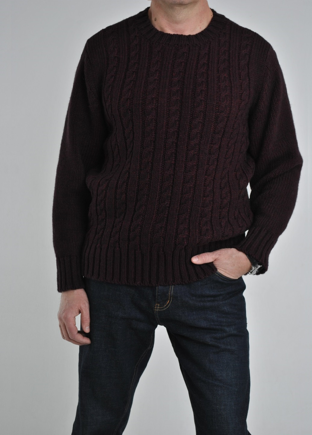 Бордовый зимний свитер с косами Berta Lucci