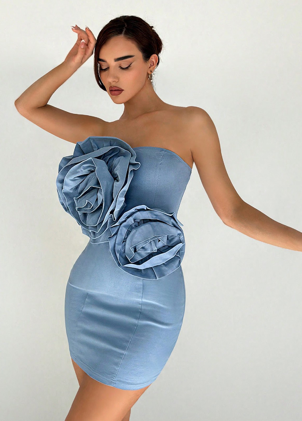 Серо-голубое коктейльное платье с открытой спиной, с открытыми плечами, силуэтная SHEIN однотонное