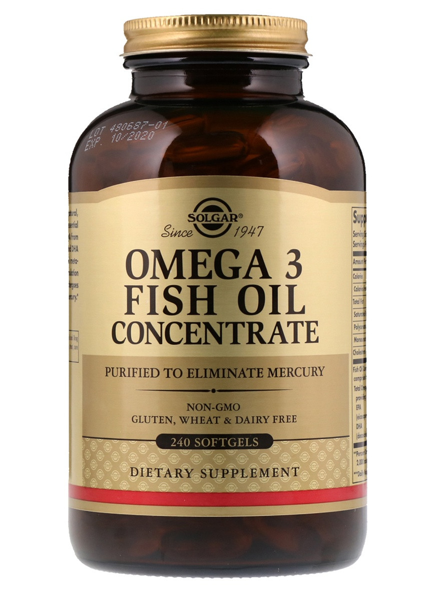 Омега-3 Риб'ячий жир, концетратов, Omega-3 Fish Oil Concentate,, 240 желатинових капсул Solgar (225714576)