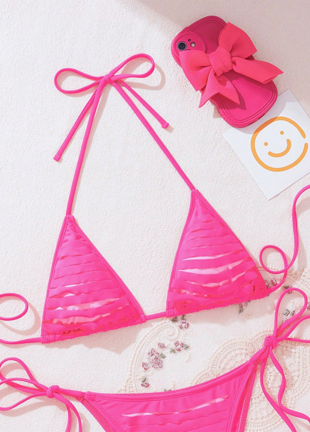 Фуксиновый летний купальник (лиф, трусики) бикини, раздельный SHEIN