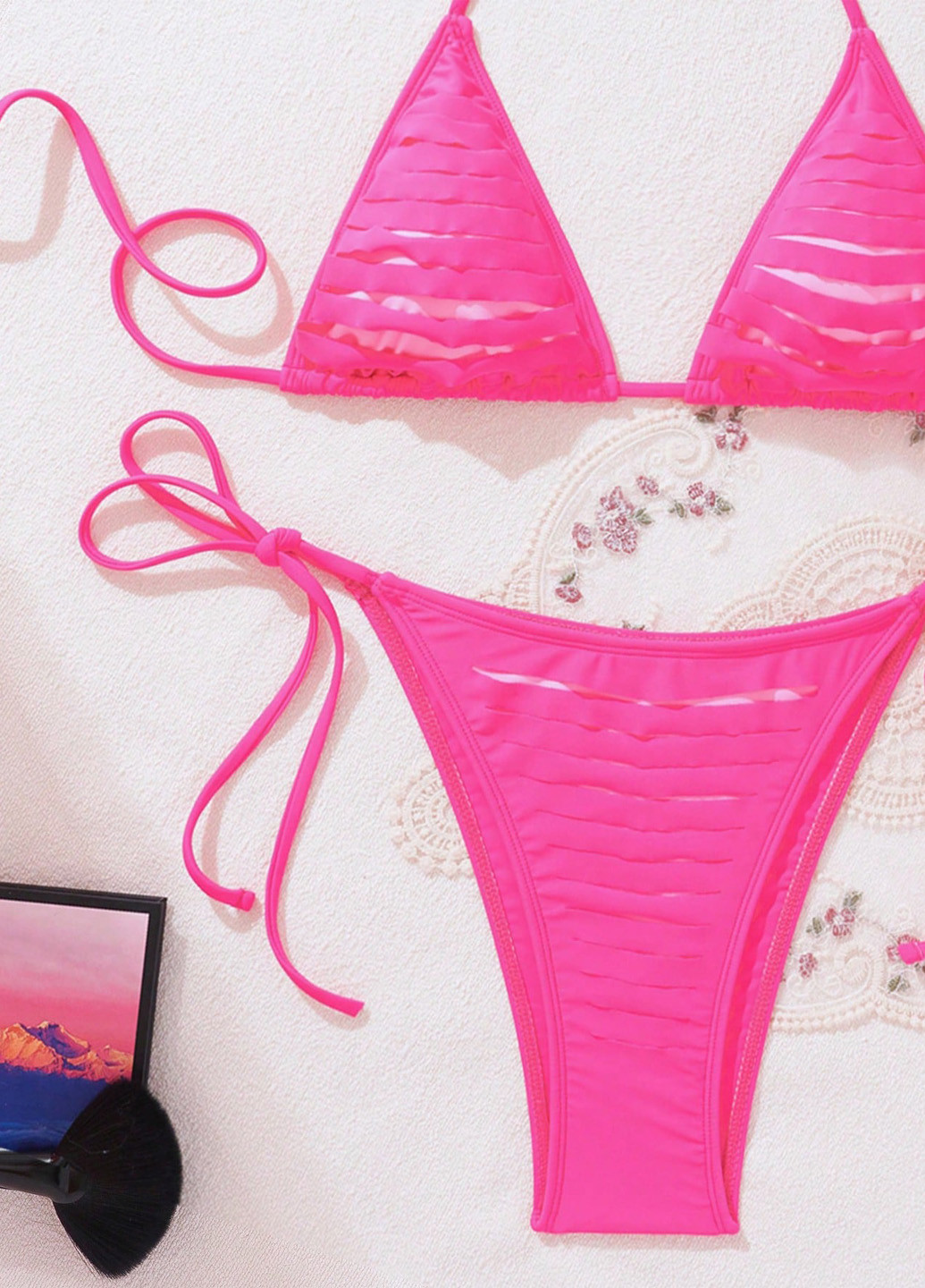 Фуксиновый летний купальник (лиф, трусики) бикини, раздельный SHEIN