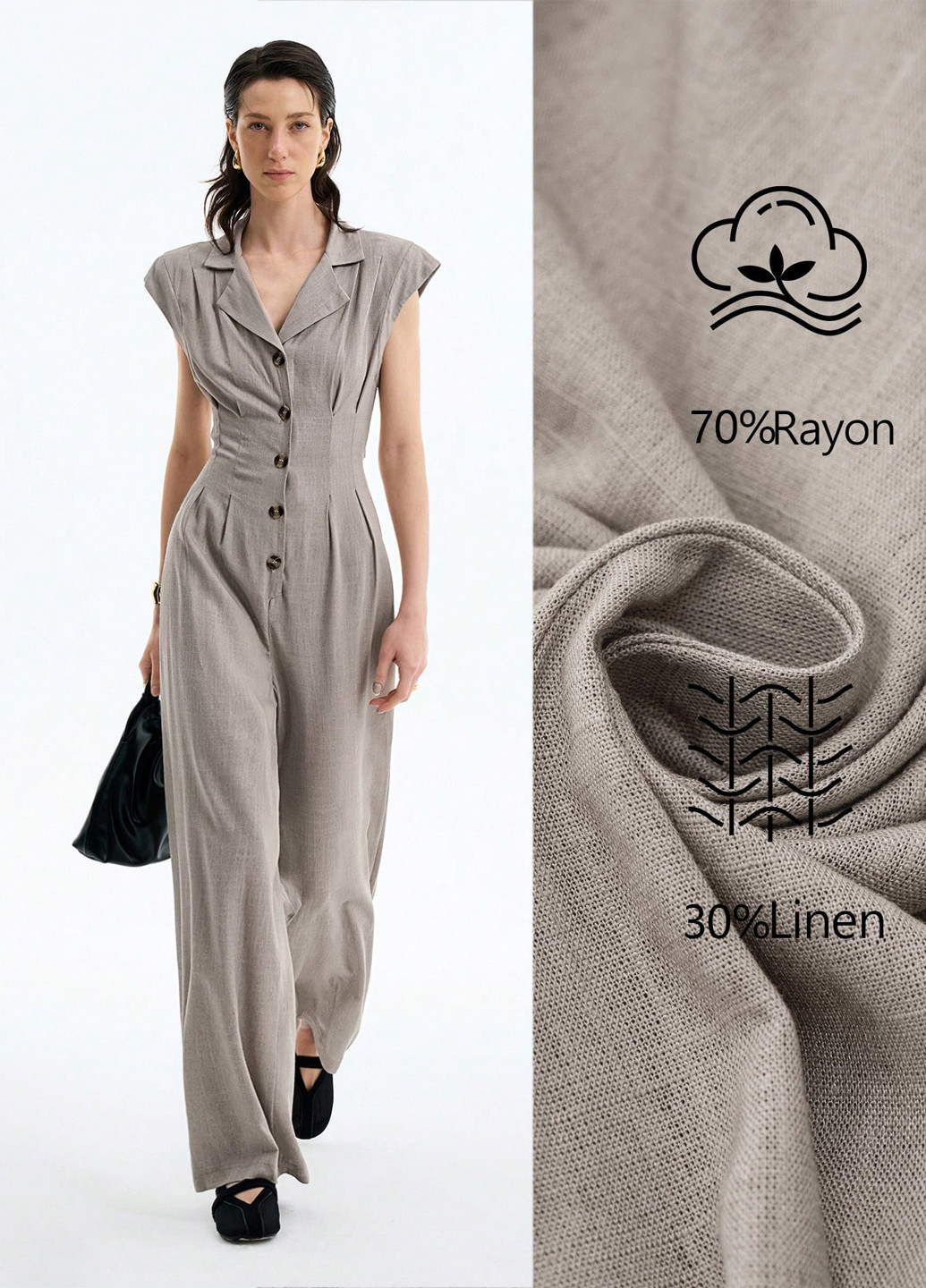 Комбінезон SHEIN комбінезон-брюки однотонний світло-сірий кежуал віскоза