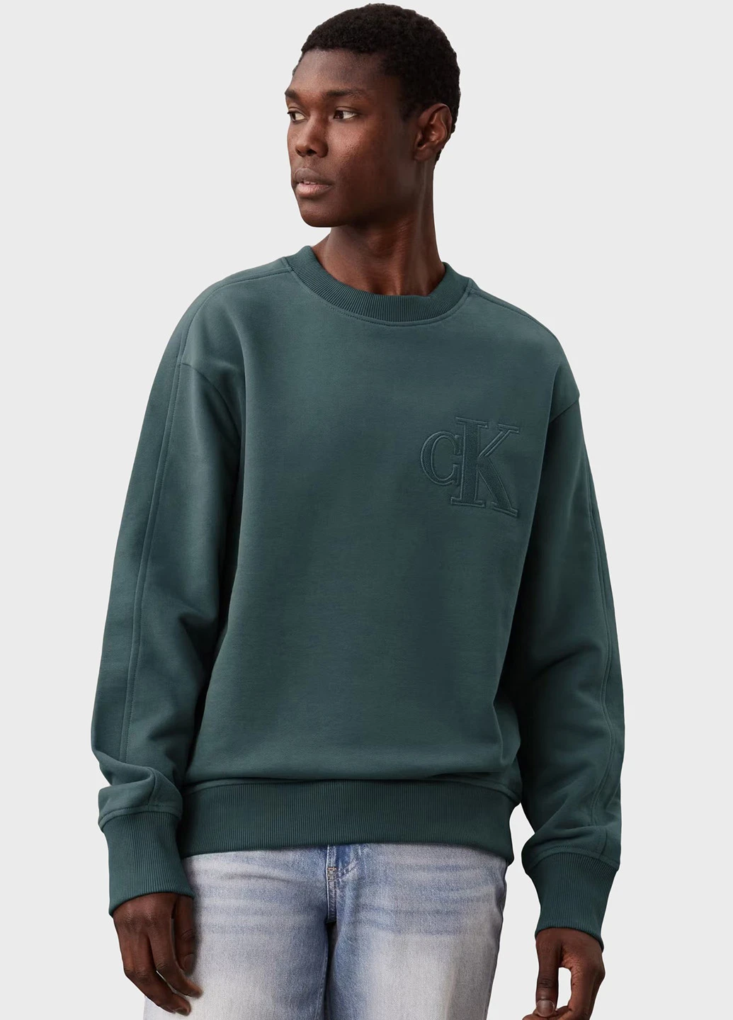 Серо-зеленый свитшот Calvin Klein Jeans логотип вышивка (366424754)