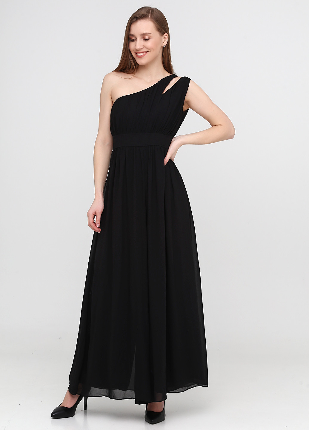 Черное вечернее платье на одно плечо Vero Moda однотонное