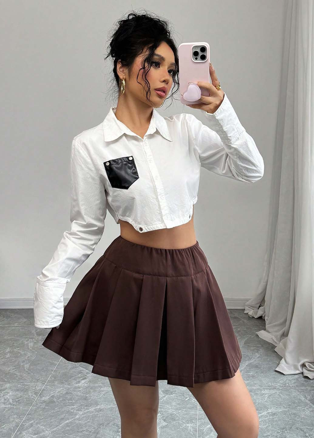 Коричневая кэжуал однотонная юбка SHEIN клешированная