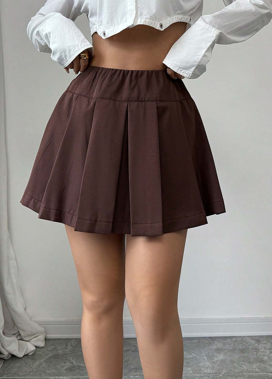 Коричневая кэжуал однотонная юбка SHEIN клешированная