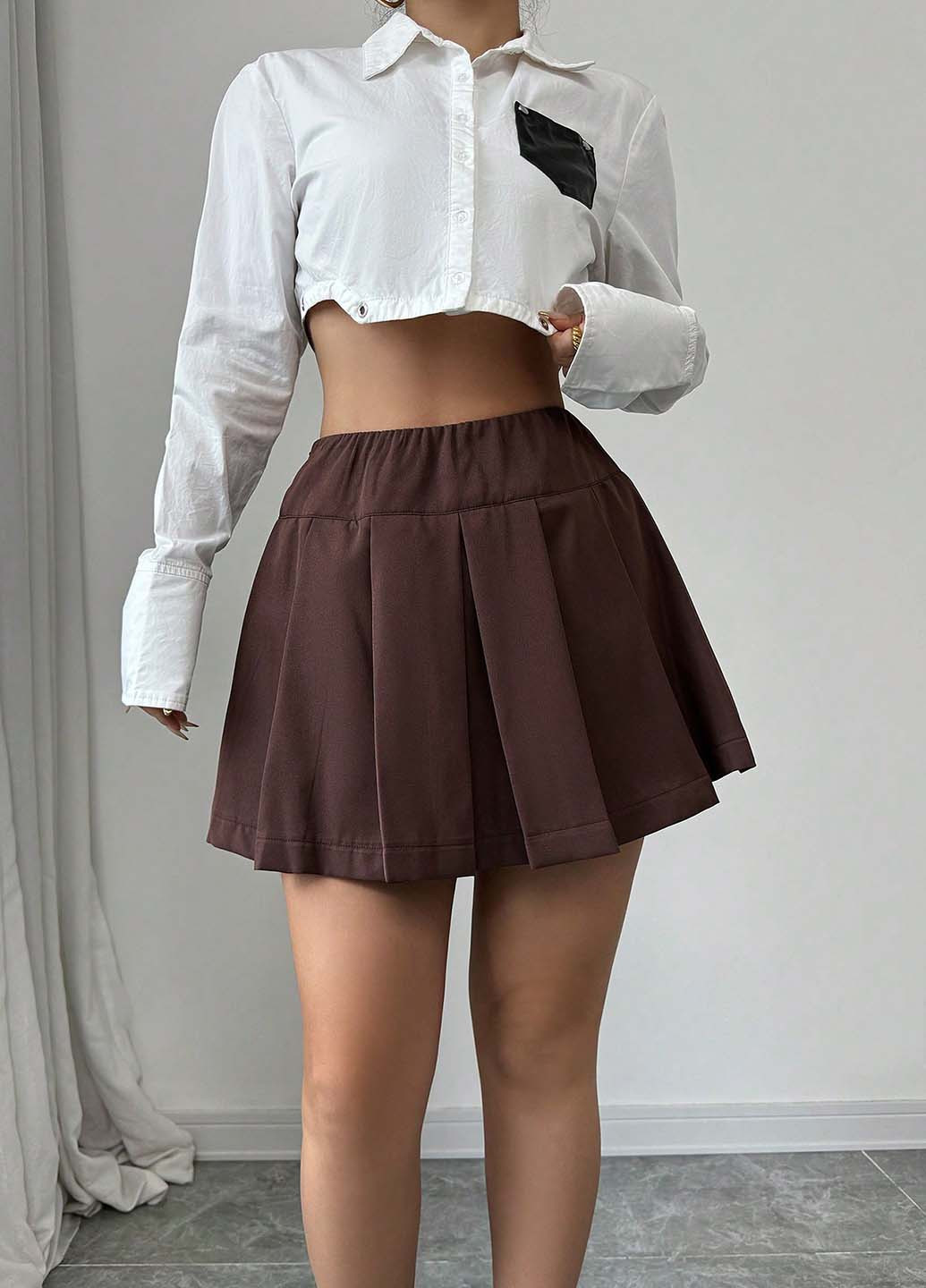 Коричневая кэжуал однотонная юбка SHEIN клешированная