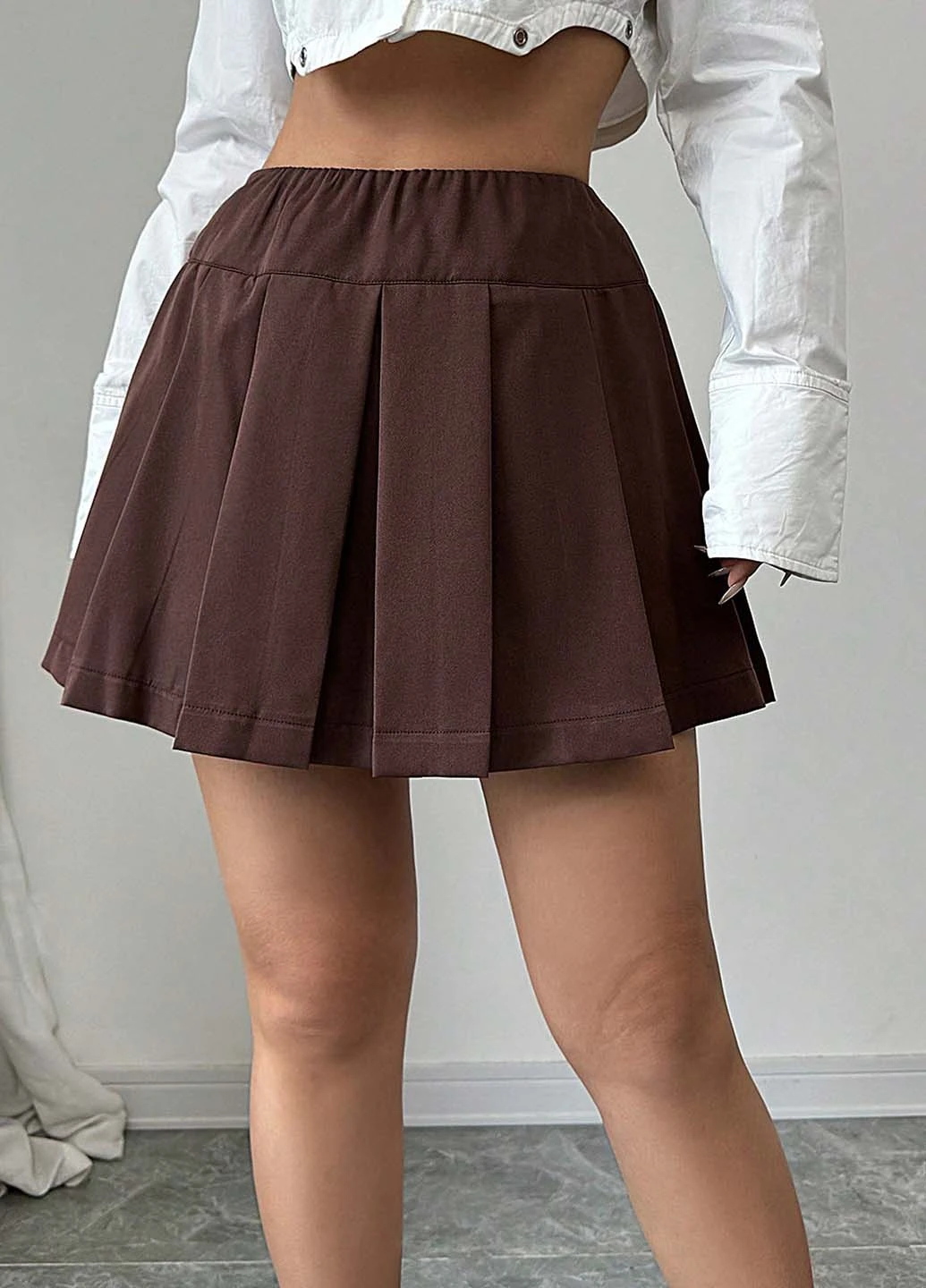 Коричневая кэжуал однотонная юбка SHEIN клешированная