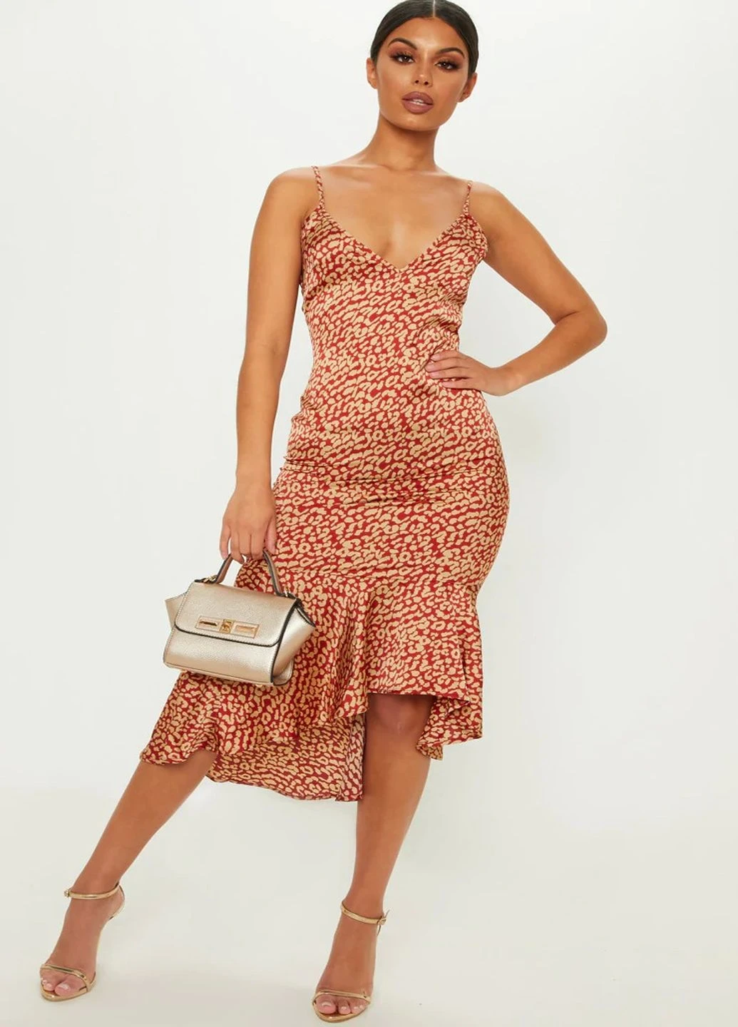 Коричневое кэжуал платье PrettyLittleThing леопардовый