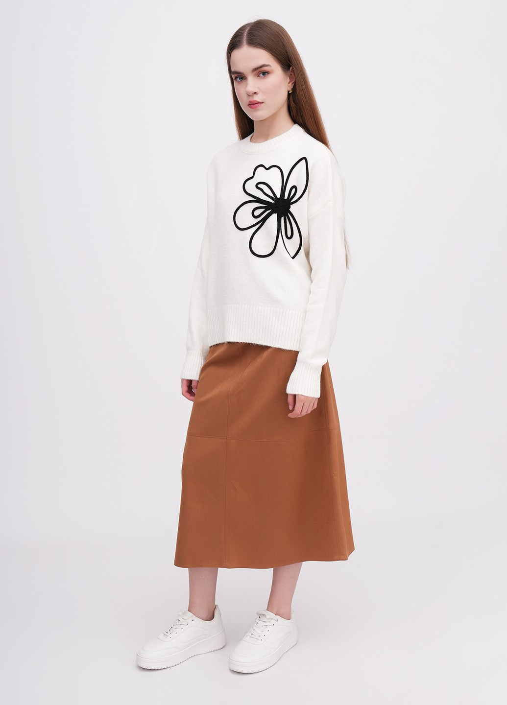 Кирпичная кэжуал однотонная юбка EQUILIBRI а-силуэта (трапеция)