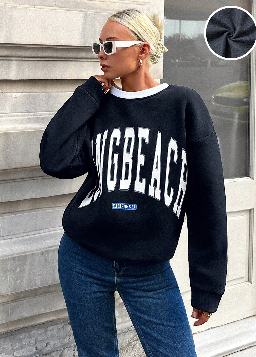 Темно-синій світшот Quzen напис без декору (335611274)