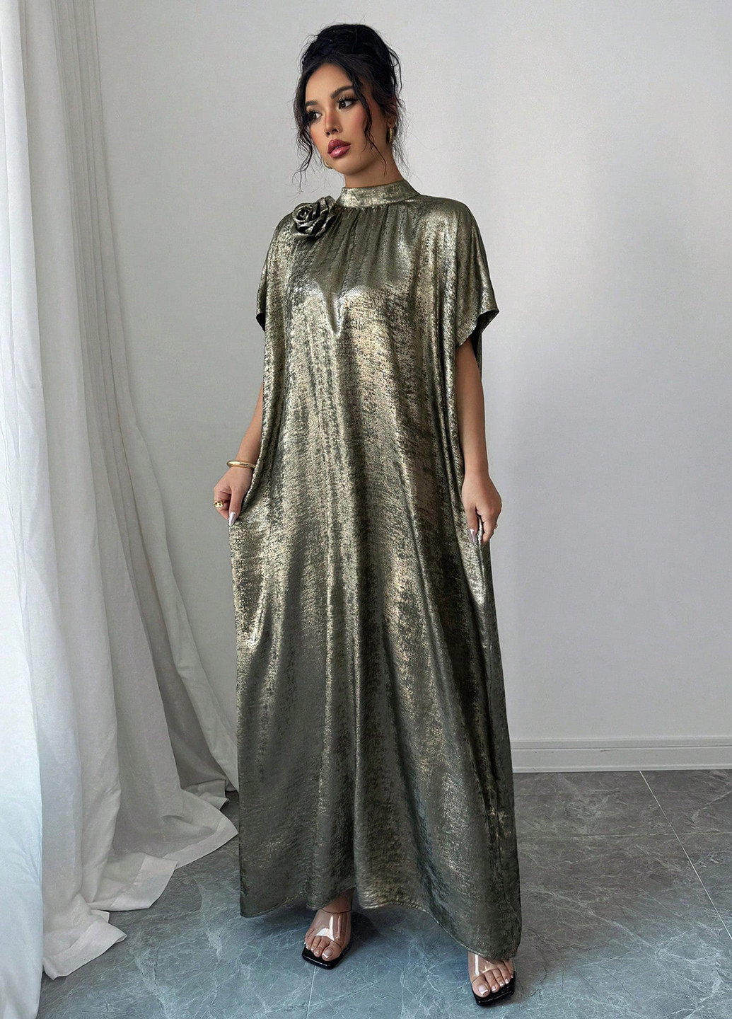 Бронзова вечірня, кежуал сукня оверсайз SHEIN однотонна