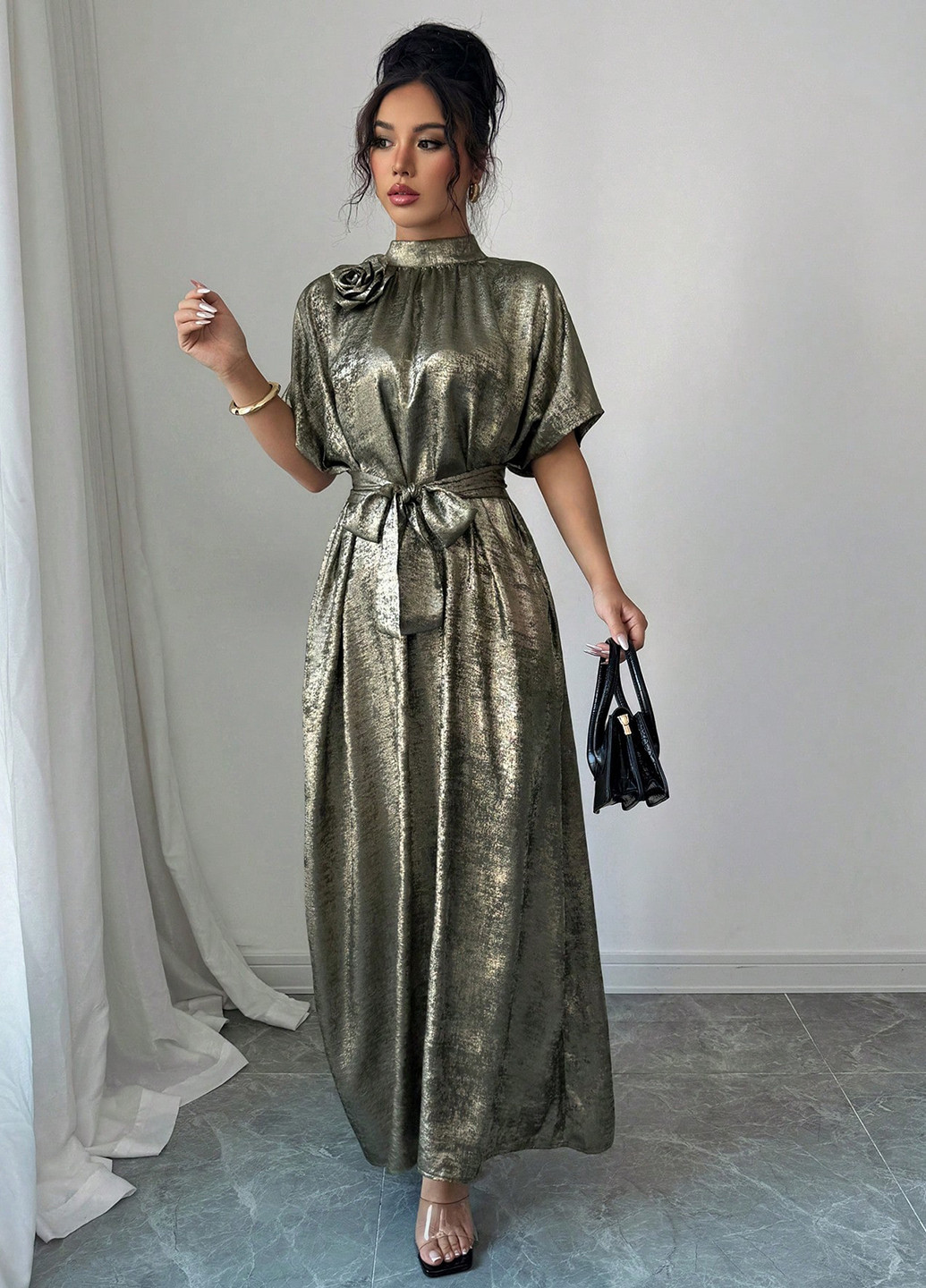 Бронзова вечірня, кежуал сукня оверсайз SHEIN однотонна