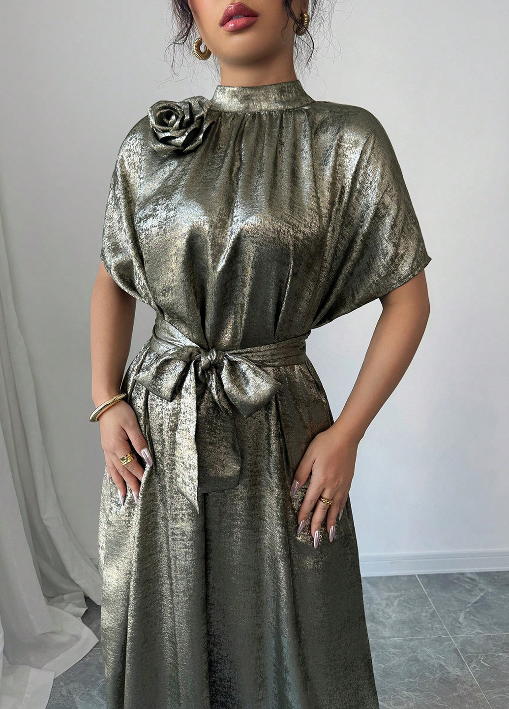 Бронзова вечірня, кежуал сукня оверсайз SHEIN однотонна