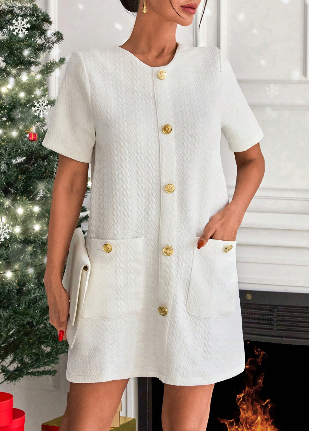 Белое кэжуал платье а-силуэт SHEIN однотонное