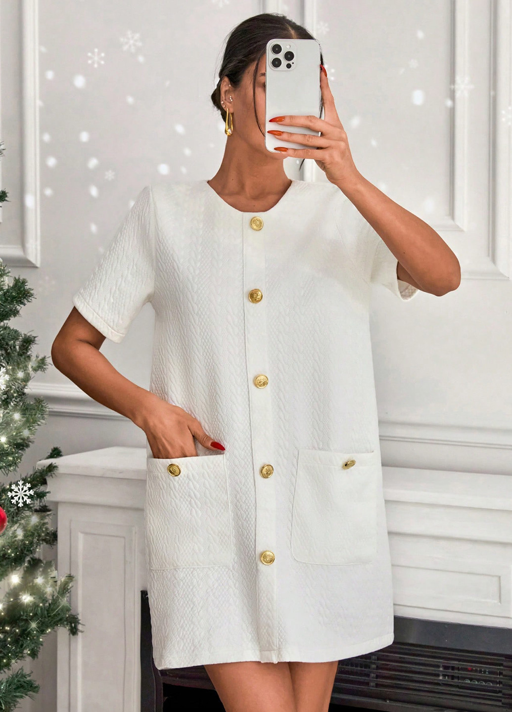 Белое кэжуал платье а-силуэт SHEIN однотонное