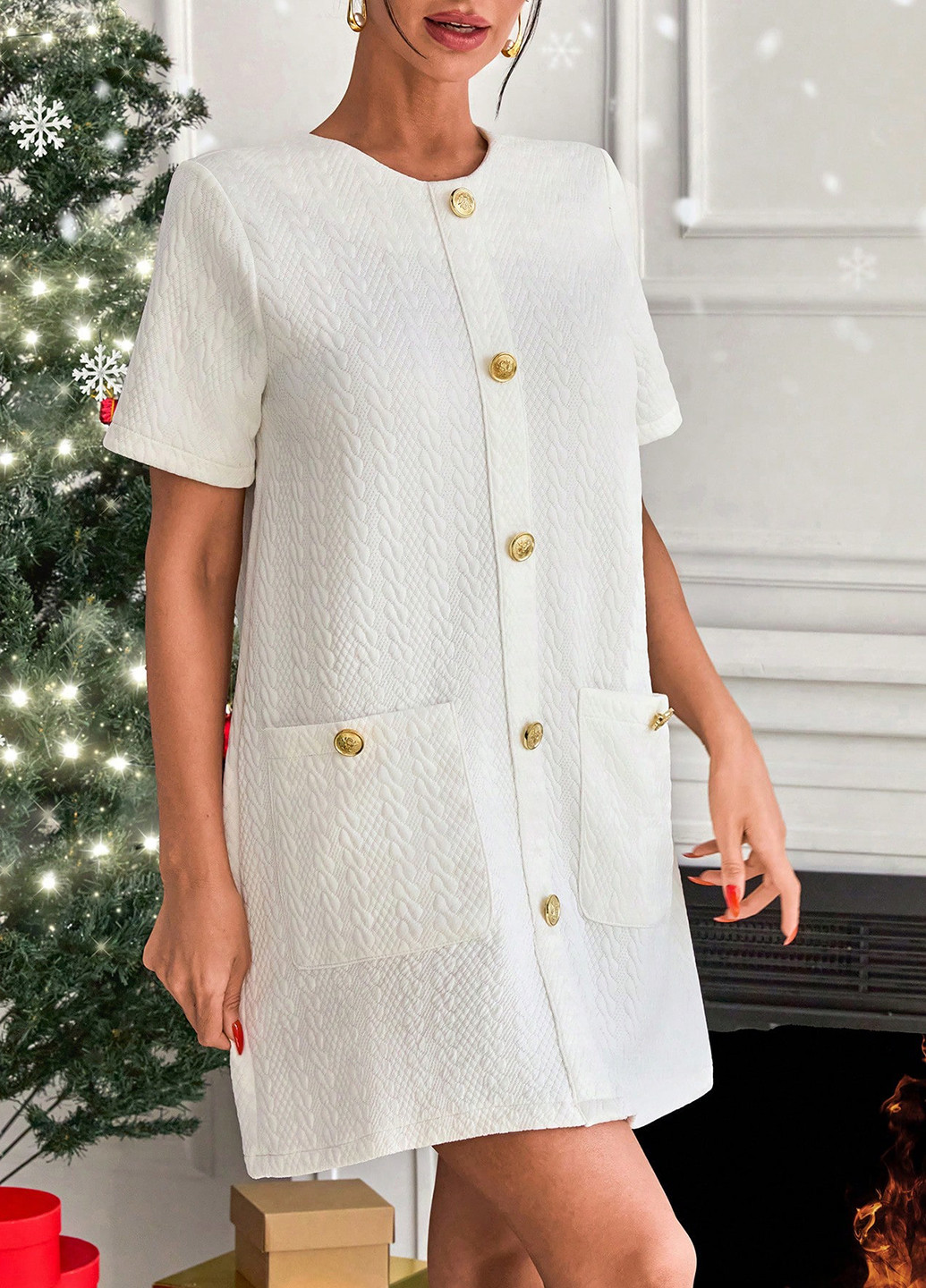 Белое кэжуал платье а-силуэт SHEIN однотонное