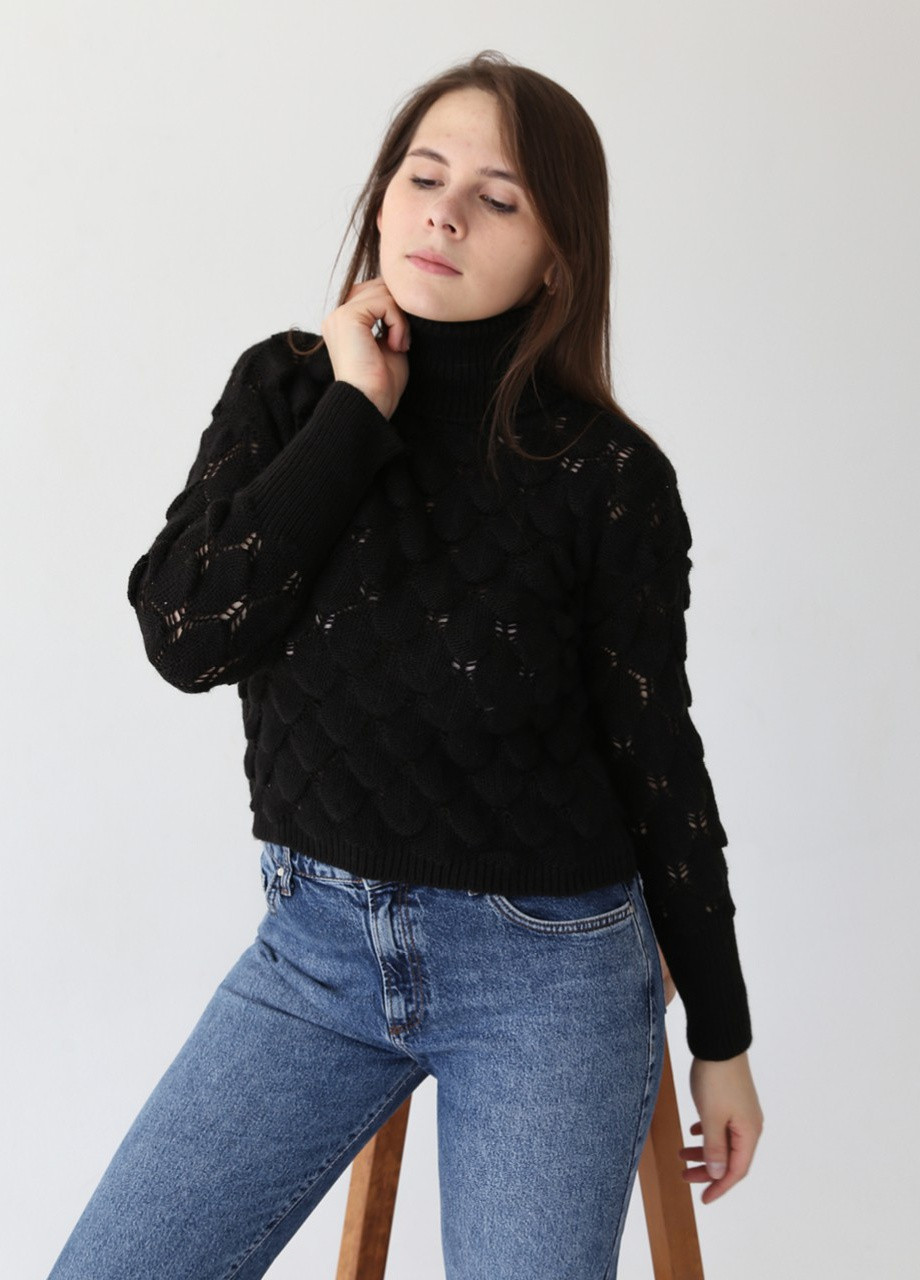 Черный демисезонный свитер женский черный укороченный вязаный Bebe Приталенный