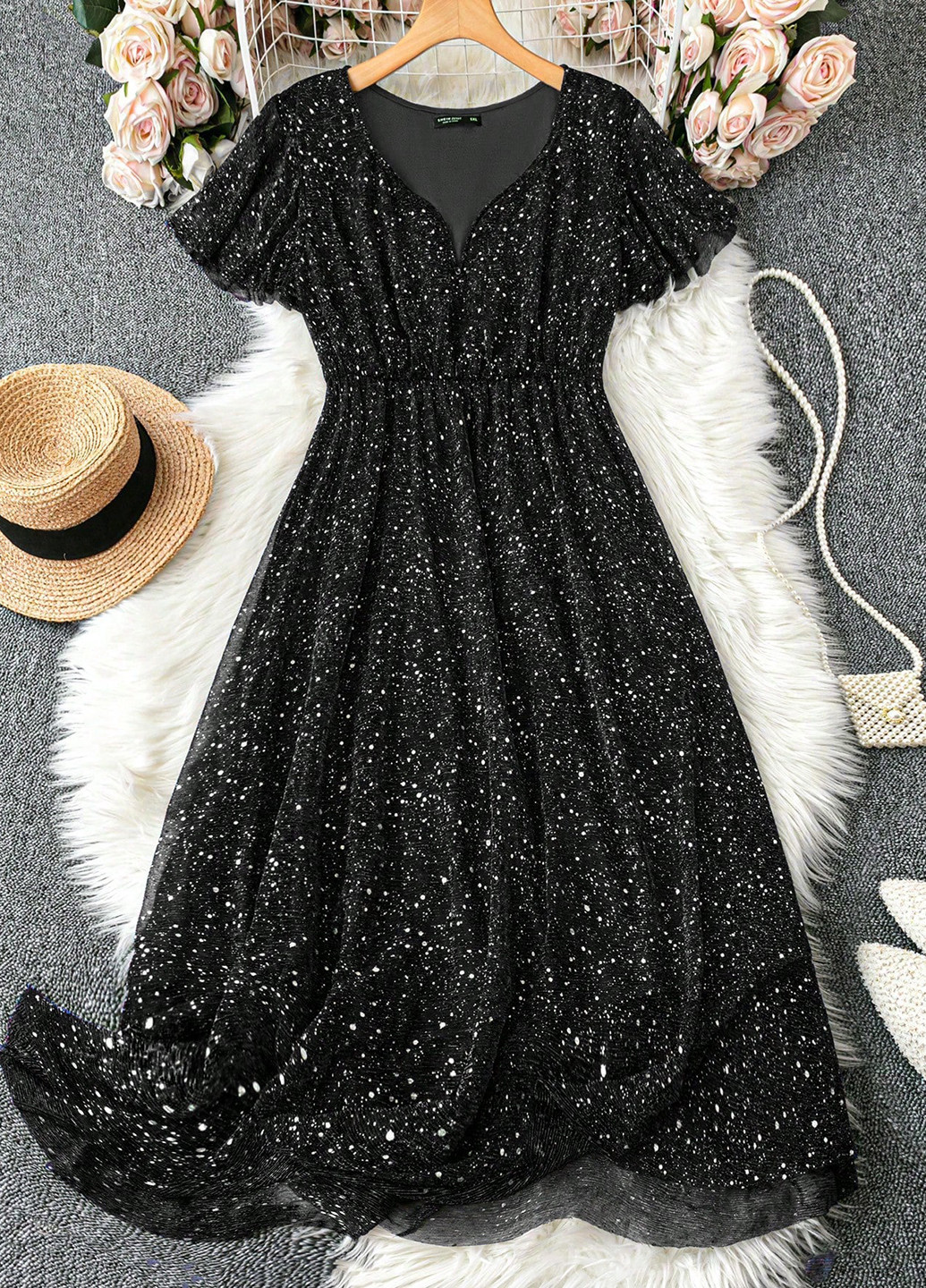 Черное вечернее платье в стиле ампир SHEIN однотонное