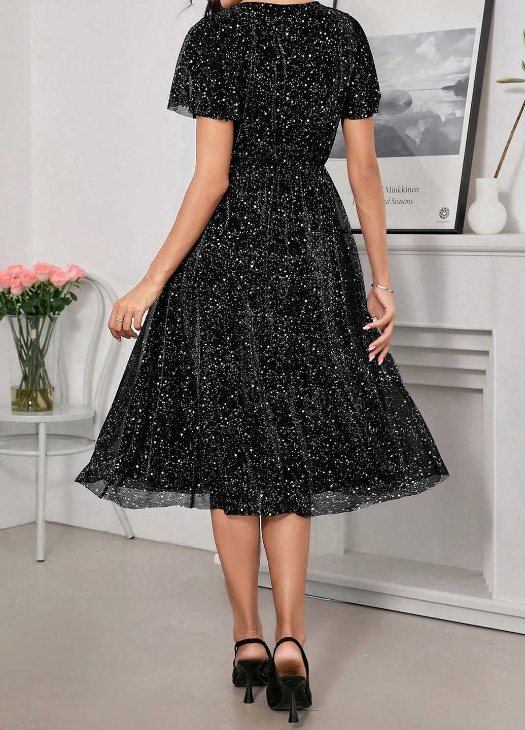 Черное вечернее платье в стиле ампир SHEIN однотонное