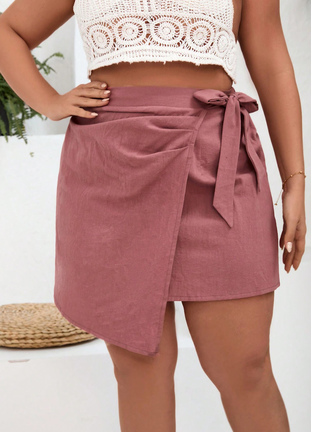 Розовая кэжуал однотонная юбка SHEIN на запах