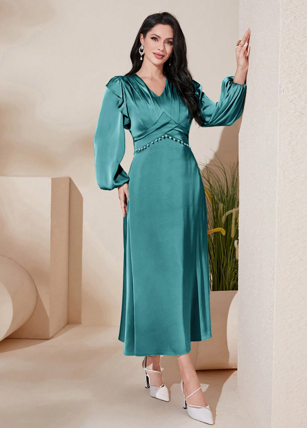 Мятное коктейльное платье а-силуэт SHEIN однотонное