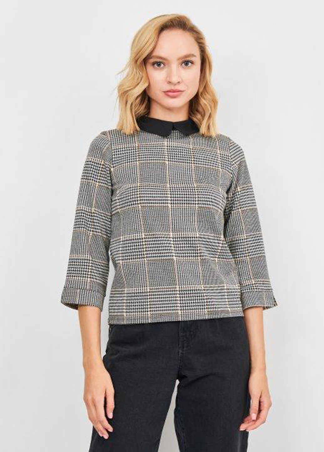 Сіра блуза демісезон,сірий-чорний-жовтий в клітку, Kiabi