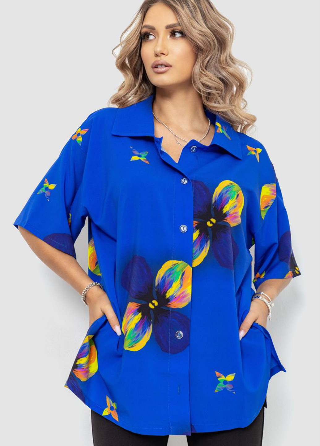 Синяя кэжуал рубашка с цветами Ager