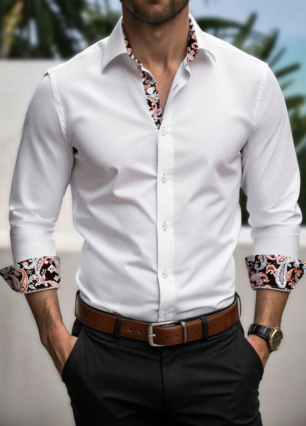 Белая классическая, кэжуал рубашка колор блок SHEIN