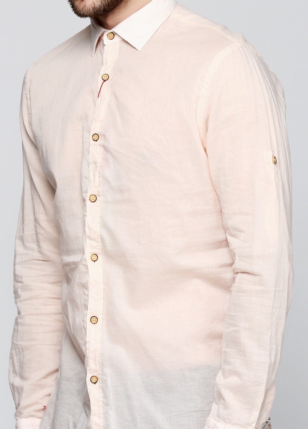 Персиковая кэжуал рубашка однотонная Zara с длинным рукавом