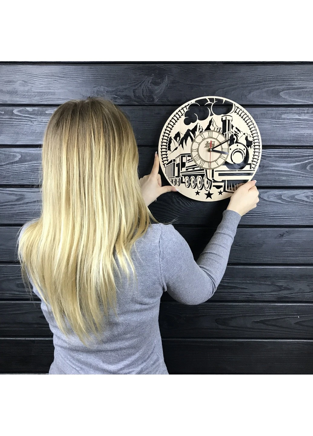 Оригінальний дизайнерський годинник з дерева «Локомотив» 7Arts (253566128)