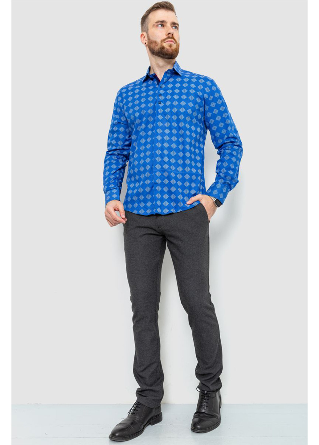 Синяя кэжуал рубашка с геометрическим узором Ager