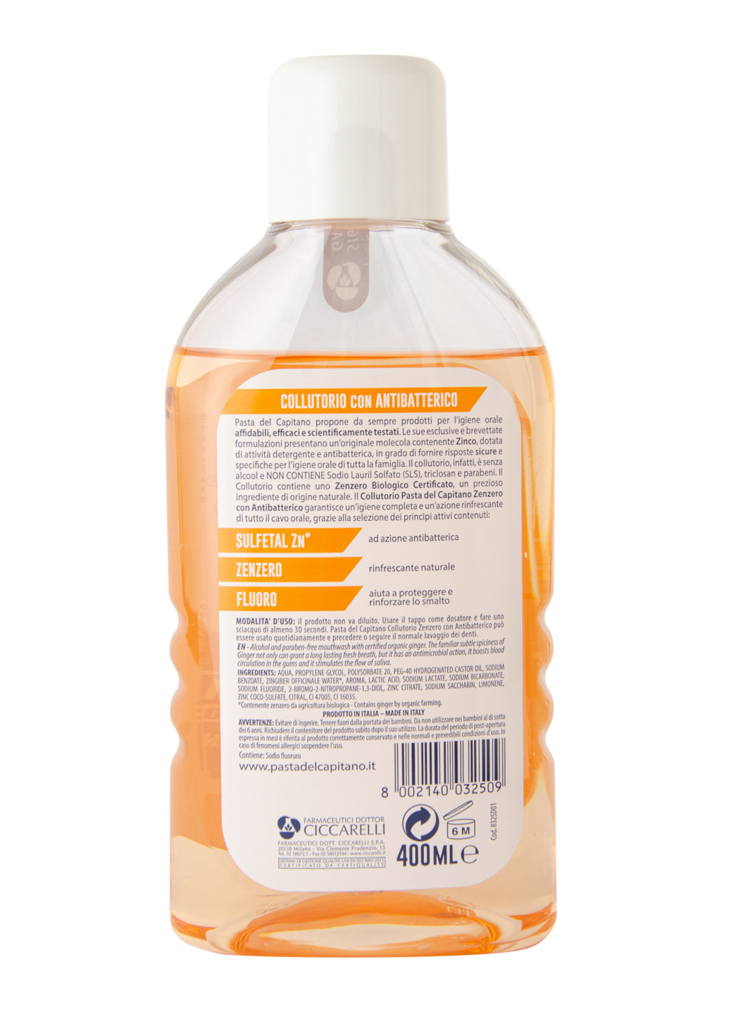 Ополіскувач ротової порожнини Zenzero з імбирем 400 мл Pasta del Capitano (254900363)