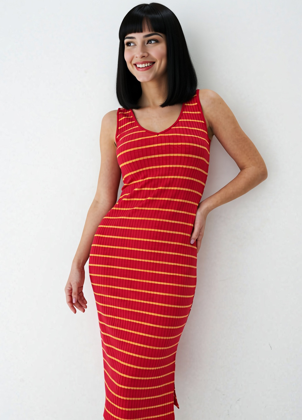 Красное кэжуал платье платье-майка Mohito в полоску