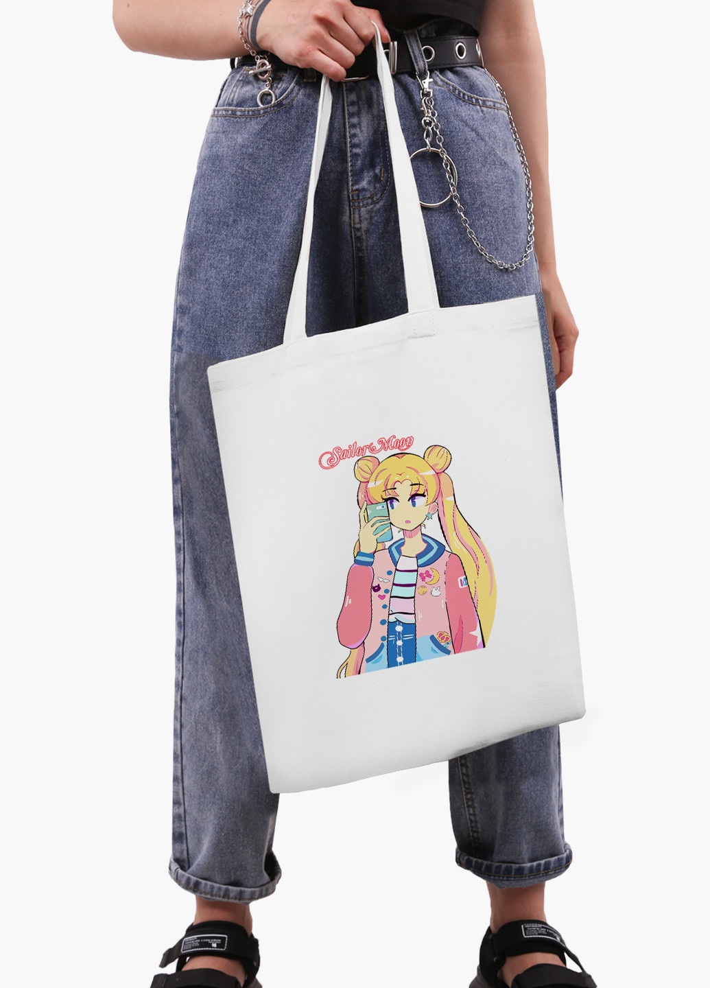 Еко сумка шоппер біла Сейлор Мун (Sailor Moon) (9227-2924-WT-2) екосумка шопер 41*35 см MobiPrint (224806209)