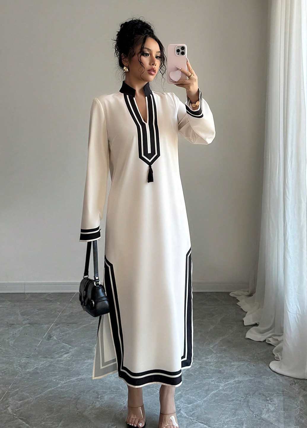 Молочное праздничный, кэжуал платье рубашка SHEIN однотонное