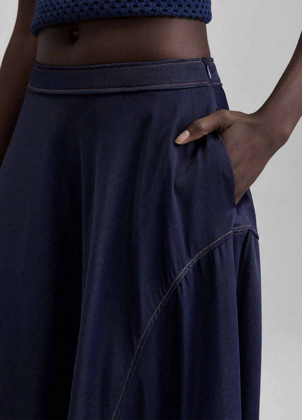 Темно-синяя джинсовая однотонная юбка SHEIN а-силуэта (трапеция)