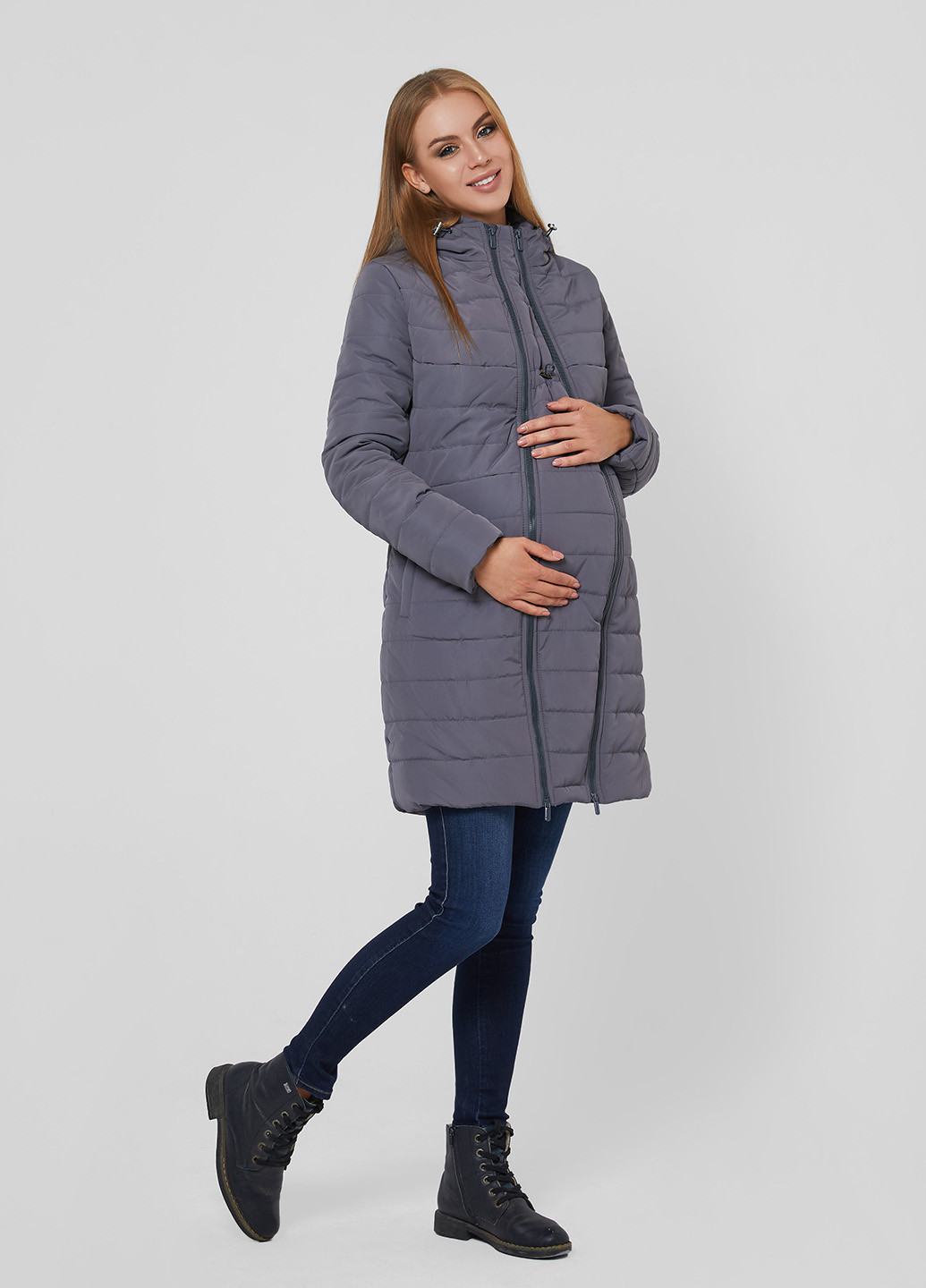 Серая зимняя слингокуртка для беременных Lullababe