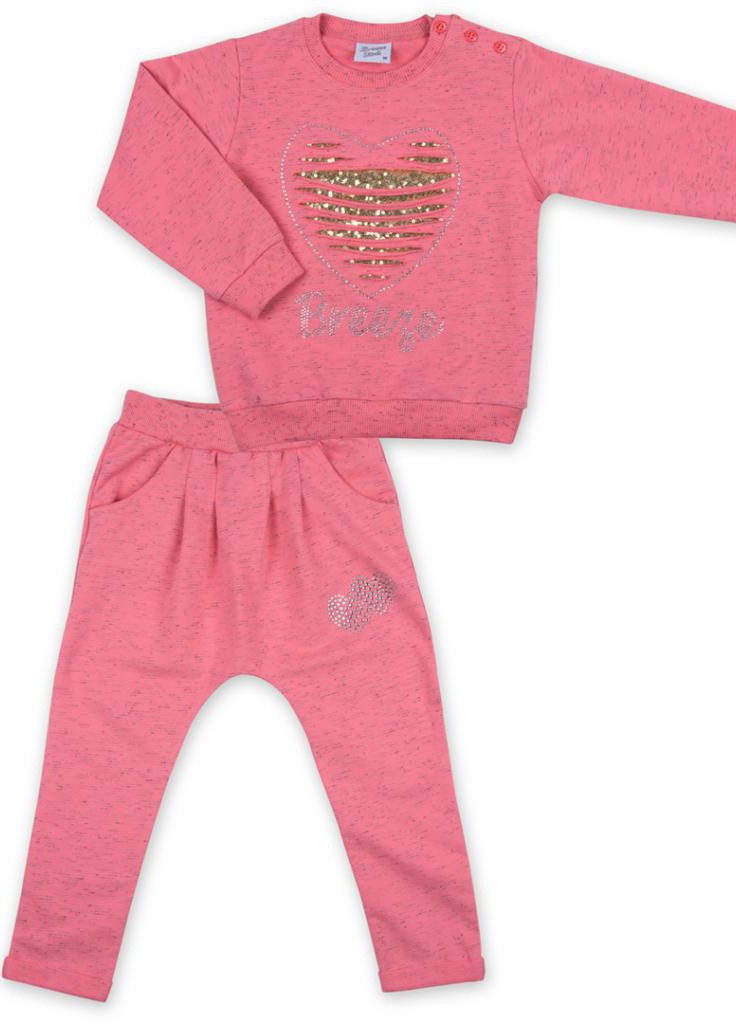 Комбинированный демисезонный костюм десткий кофта и брюки персиковый меланж (8013-92g-peach) Breeze