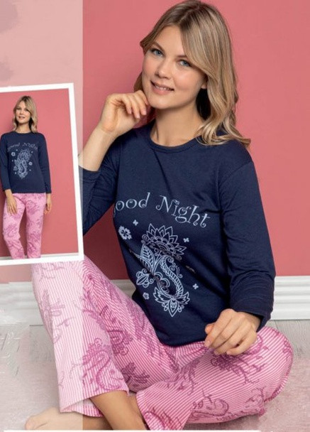 Синій зимній піжама з начосом (лонгслів, штани) Lila Pijama